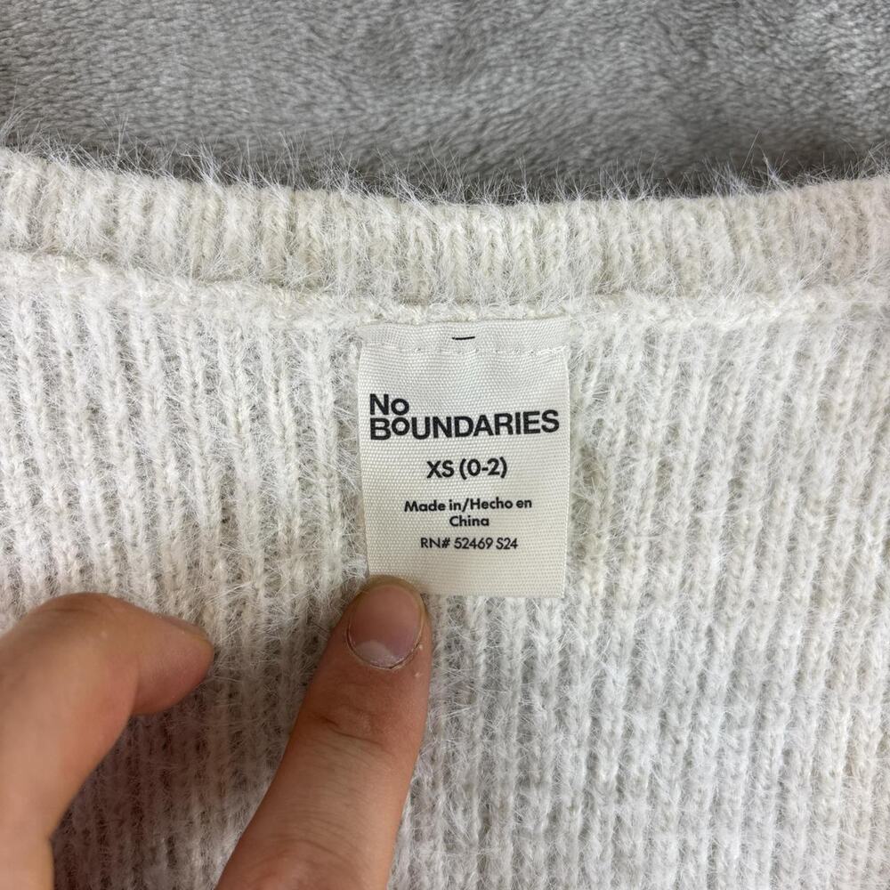 No Boundaries Fuzzy Butterfly Cardigan Womens XS White Soft Girl Y2K - Picture 4 of 7